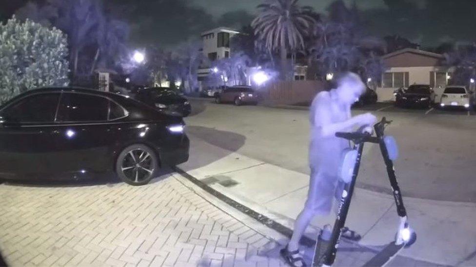 Police surveillance footage of the suspect appearing to tamper with scooters