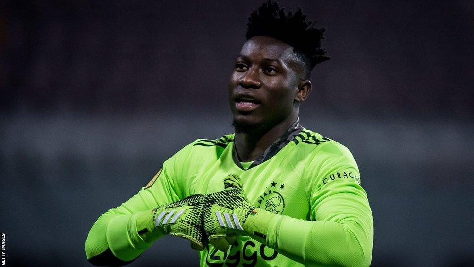 Ajax goalkeeper Andre Onana in playing kit