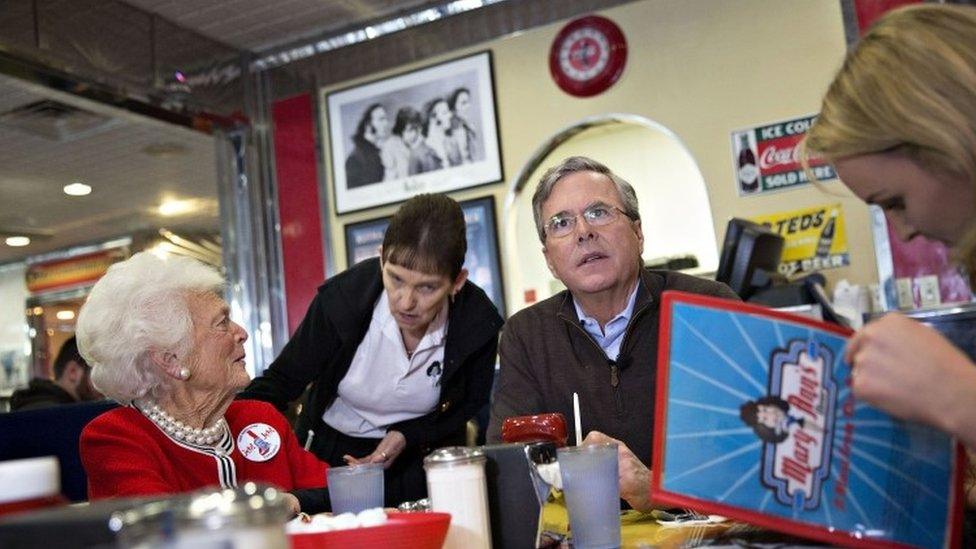 Barbara Bush with Jeb Bush in 2016