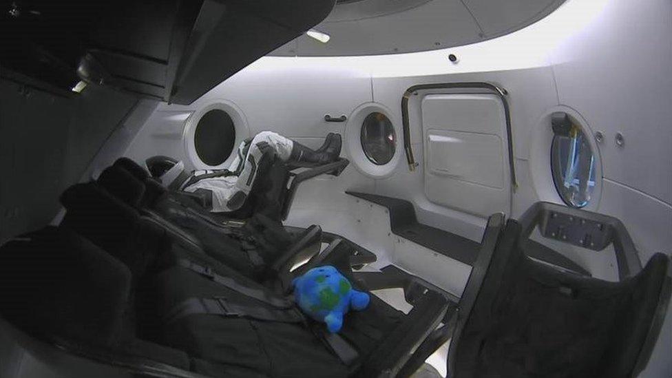 Inside the SpaceX dragon capsule just before launch.