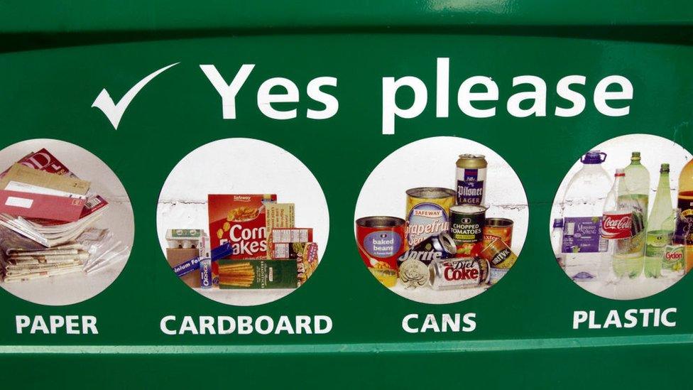 A recycling bin showing what can be collected