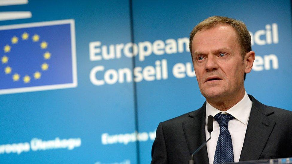 European Union Council President Donald Tusk talks to the media at the end of a European Union Summit held at the EU Council building in Brussels on December 15, 2016