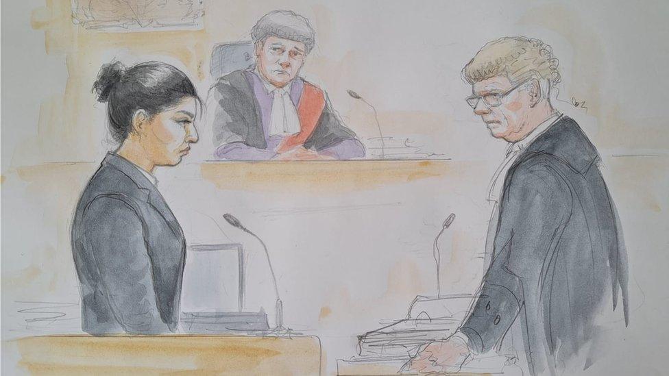 Court drawing of Mahek Bukhari