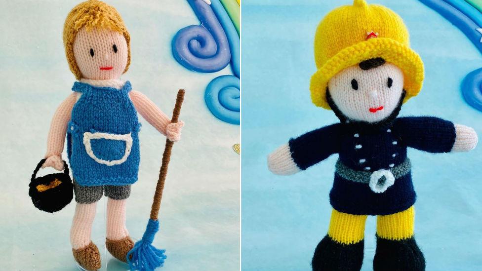 Knitted and sewn models of key workers