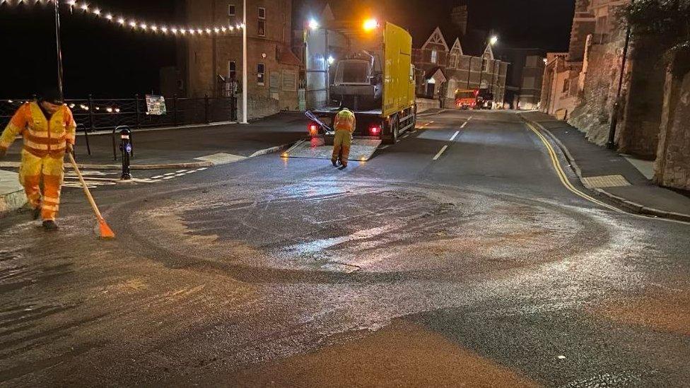 Workers re doing a roundabout