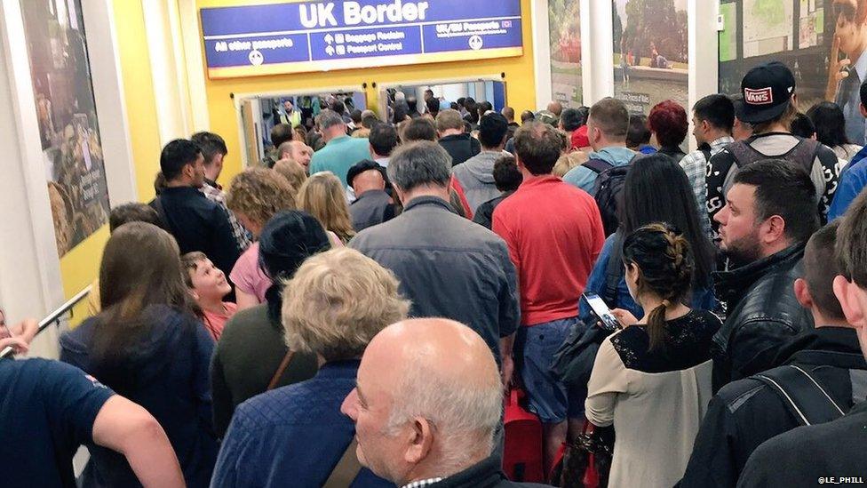 Queues at Luton Airport