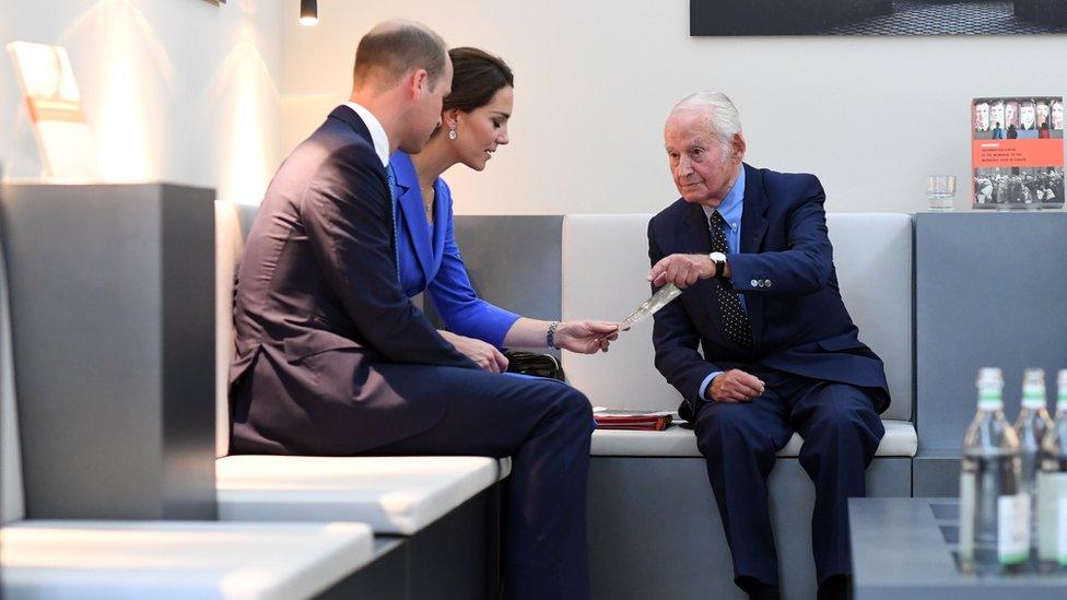 Prince William and Catherine with Holocaust survivor Leon Schwarzbaum