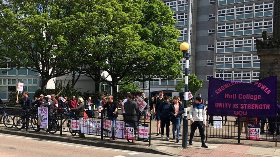 Picket line outside college