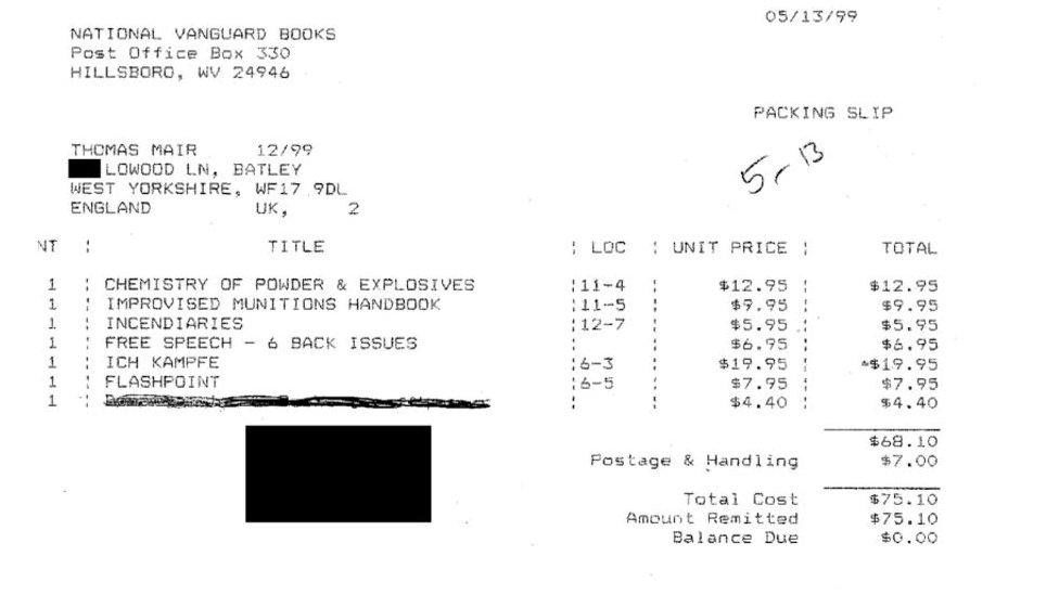 Copy of the receipt highlighted by SPLC