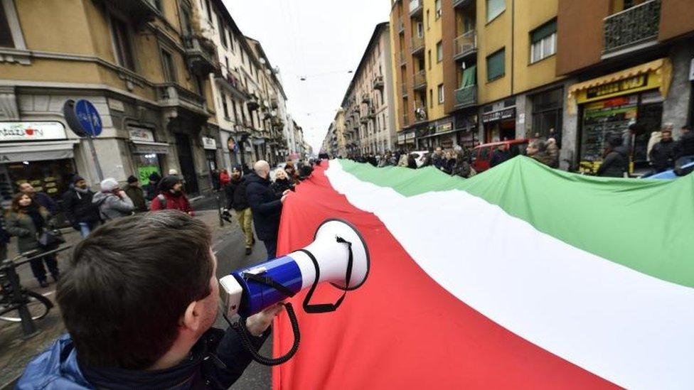 Italian flag at political rally