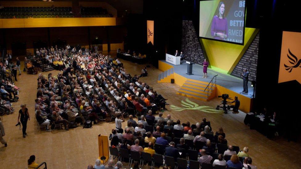 Jo-Swinson-gives-a-speech-at-the-Liberal-Democrat-party-conference.