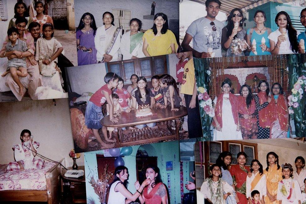 Collage of photos of Puja growing up