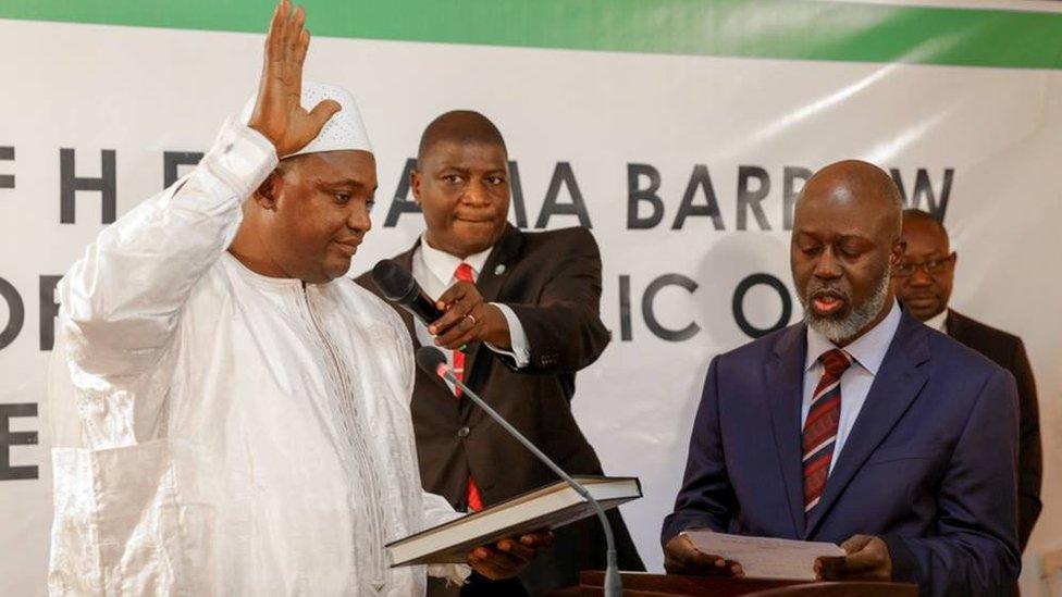 Swearing-in ceremony at inauguration of Gambia President Adama Barrow at the Gambian embassy in Dakar, Senegal January 19, 2017