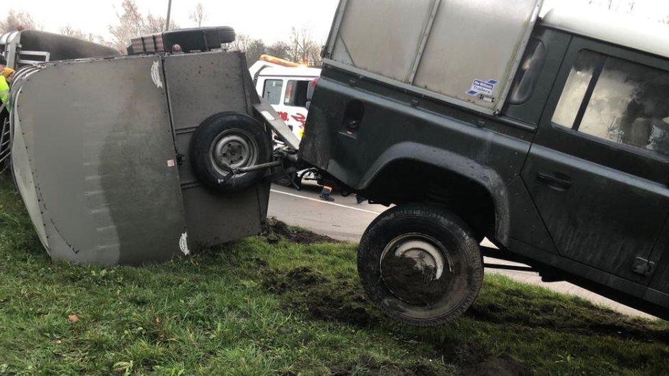 Overturned trailer on the M1