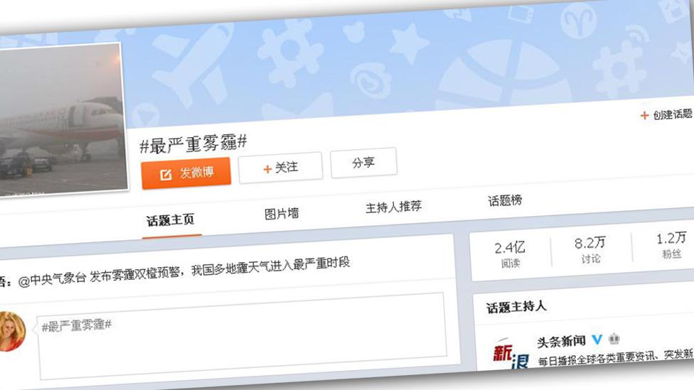 Screen grab from Sina Weibo website featuring #TheMostSeriousSmog hashtag