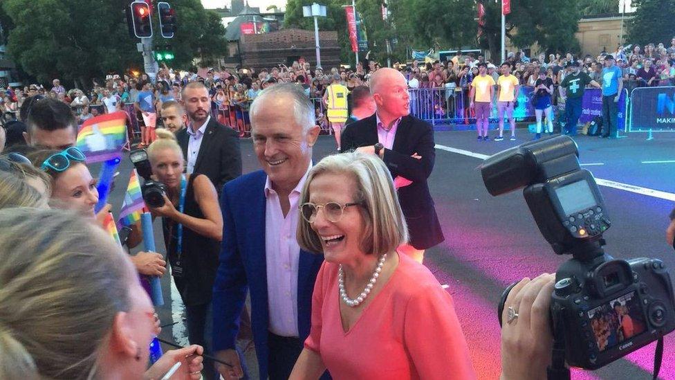 Prime Minister Malcolm Turnbull and his wife, Lucy, at the 2016 Sydney Gay and Lesbian Mardi Gras