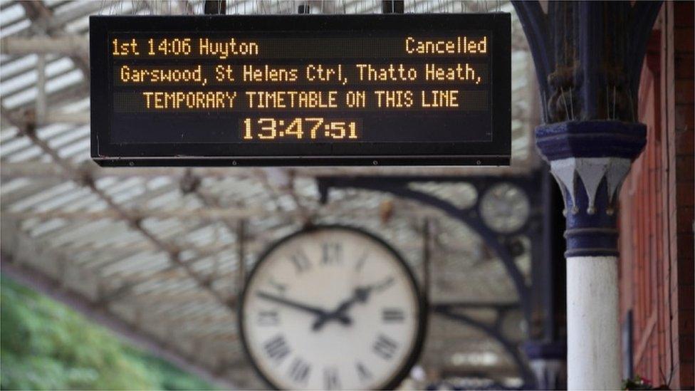 Sign showing train service cancelled