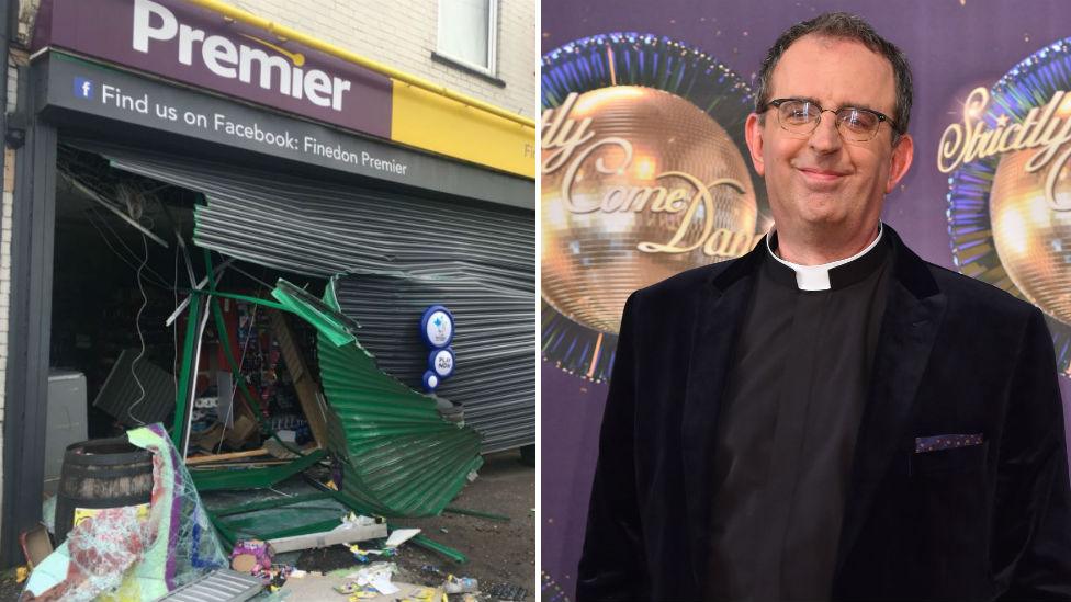 Ram-raided shop and Rev Richard Coles