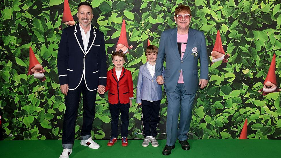 David Furnish and Sir Elton John with their sons Elijah and Zachary