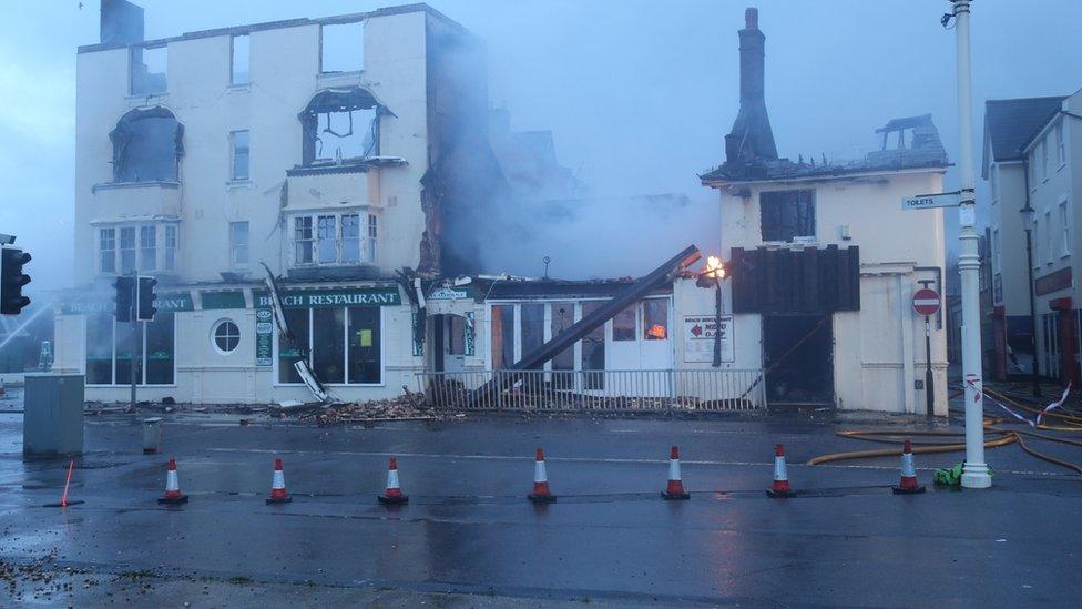 The scene of the Bognor Regis seafront blaze