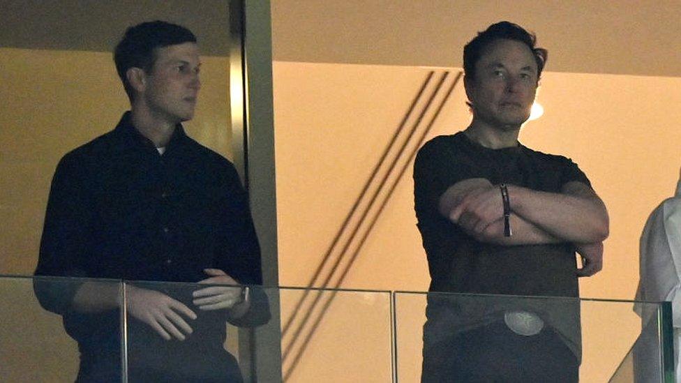 Jared Kushner and Elon Musk watching the FIFA World Cup Qatar 2022 Final match