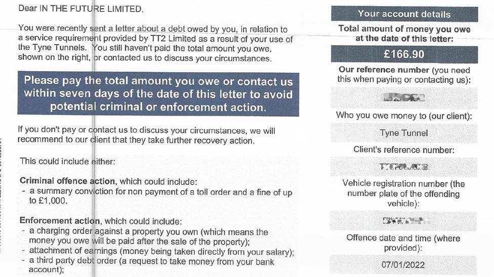 Copy of section of debt collection letter