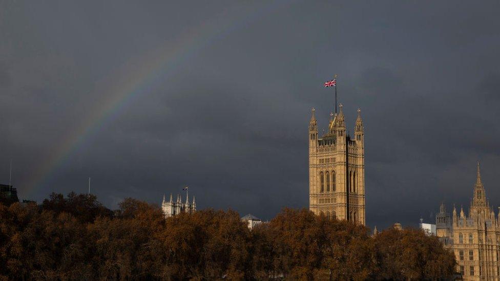 Rainbow behind Westminster