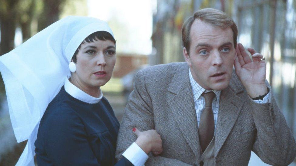 Ruth Madoc and Simon Cadell in TV series Hi-de-Hi!