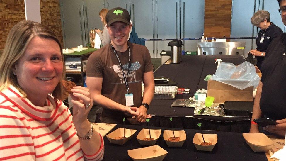 Jane Wakefield eating a Beyond Meat burger