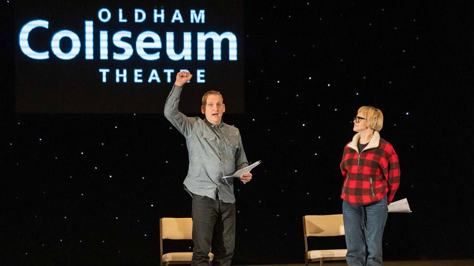 Christopher Eccleston and Maxine Peake performing in Oldham Coliseum's closing show