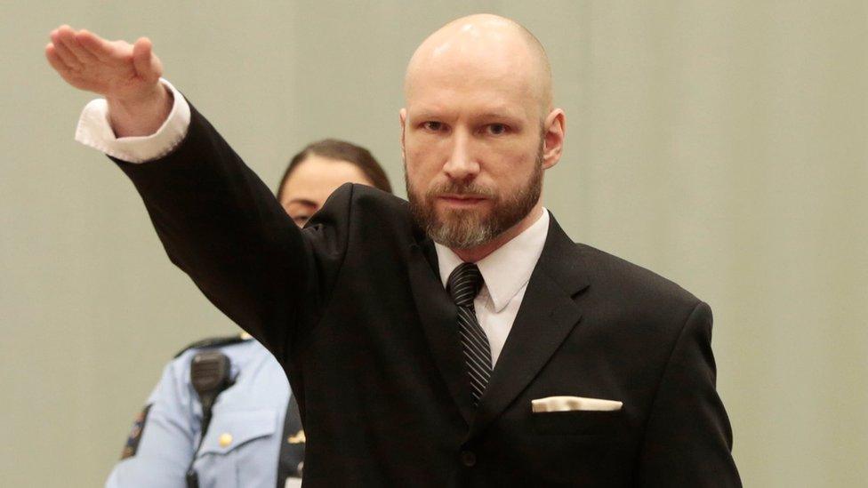 Anders Breivik gives a Nazi salute