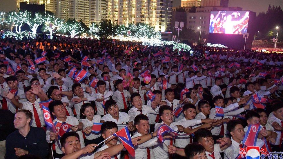 A performance is held during a celebration event marking the 75th anniversary of the founding of the country, which falls on September 9, at Mansudae Assembly Hall, in Pyongyang, North Korea