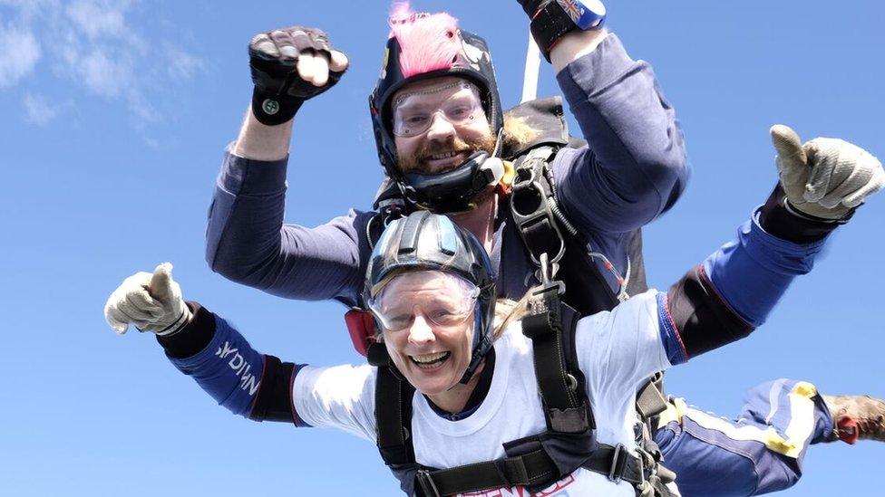 Jane Sutton doing a tandem skydive