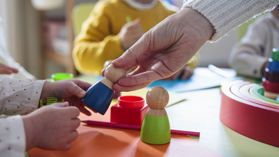 Children play with blocks