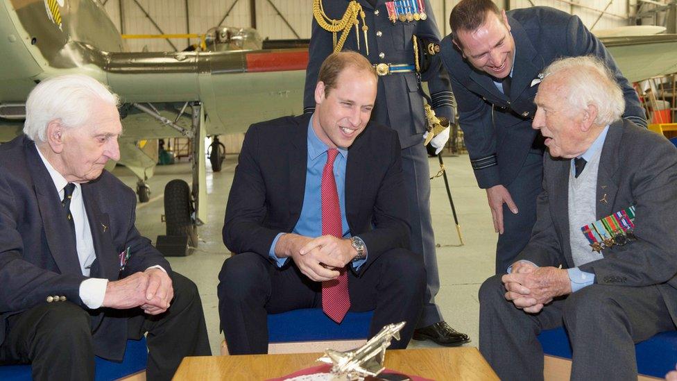 Prince William talking to Battle of Britain veterans