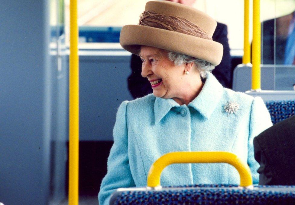 Queen Elizabeth II rides on the new Sunderland to Newcastle Metro Link after officially opening it at the Park Lane interchange, Sunderland.