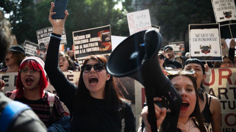 People protest in Mexico City