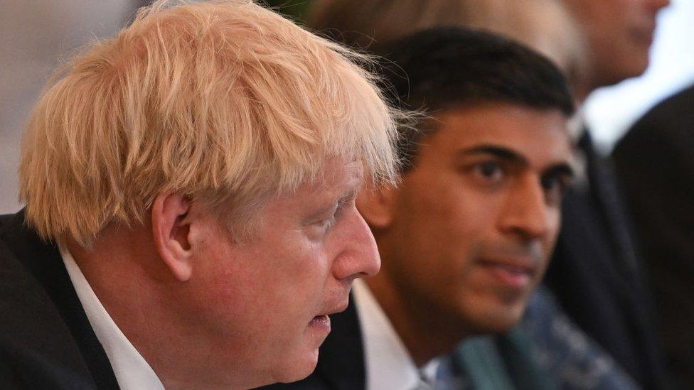 Boris Johnson and Rishi Sunak in a cabinet meeting on Tuesday