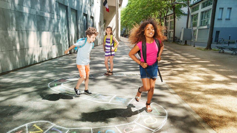 School children playing in France