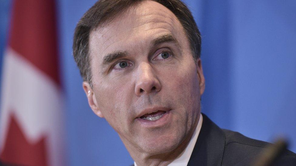 Finance Minister Bill Morneau speaks during a press conference during the annual International Monetary Fund, World Bank Spring Meetings at the IMF on April 15, 2016 in Washington, DC.