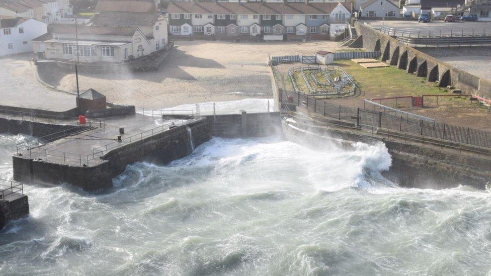 Portreath sea wall before it was damaged