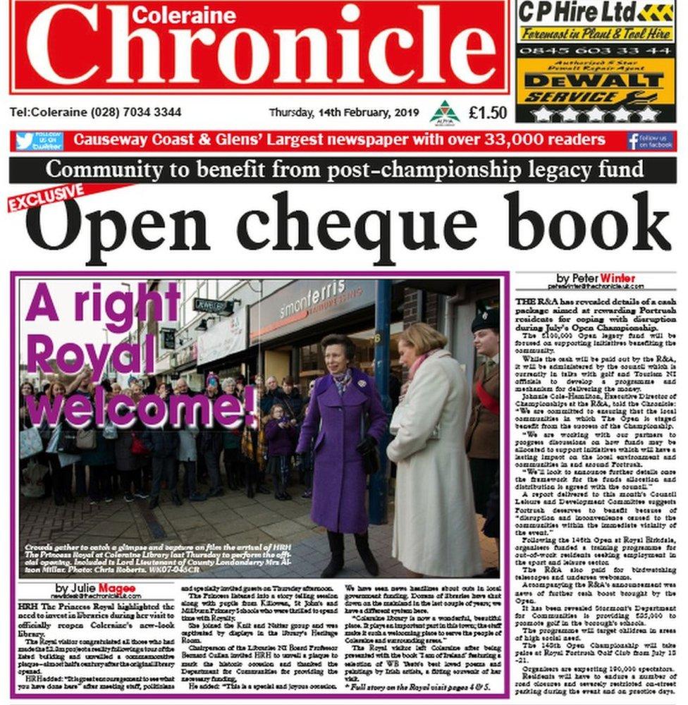 Coleraine Chronicle front page 14 February 2019