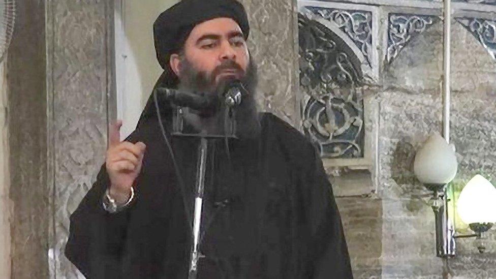 Abu Bakr al-Baghdadi delivers a sermon at Mosul's Great Mosque in July 2014