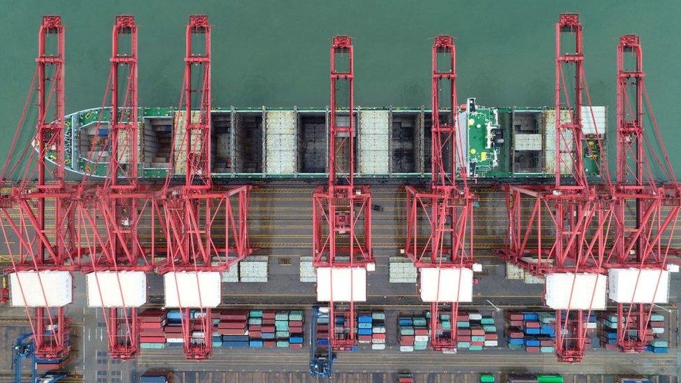 Container ship from above