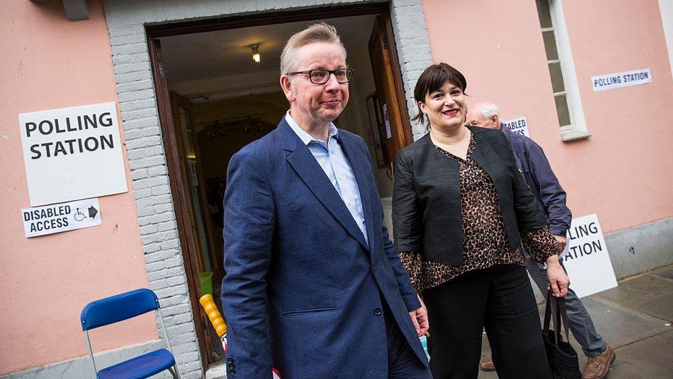 Michael Gove and his wife Sarah Vine leave the polling station on the day of the EU referendum