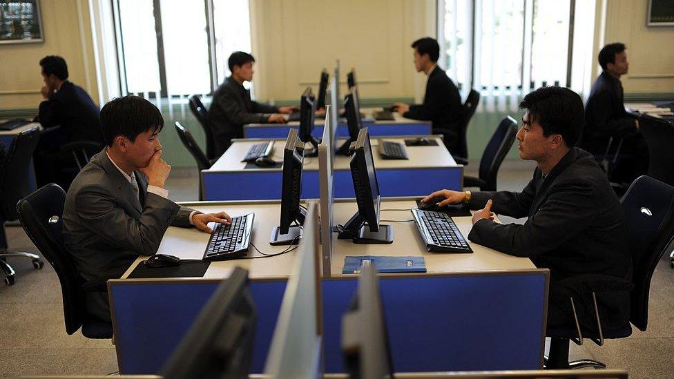 North Korean students work on their computers at Kim Il-Sung University in Pyongyang on April 11, 2012.