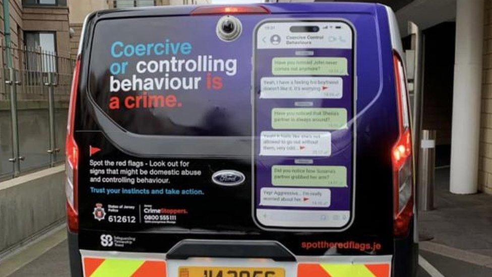 A Jersey police van displaying the messages