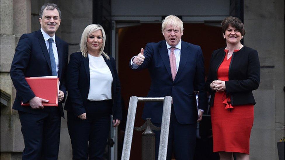 Julian O'Neill, Michelle O'Neill, Boris Johnson and Arlene Foster