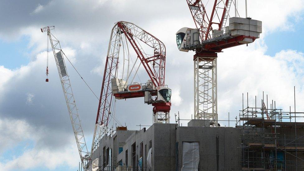 A crane that was bent backwards at a construction site in Greenwich