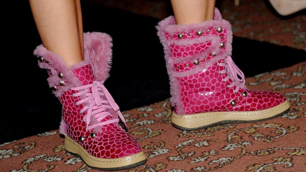 A pair of pink boots